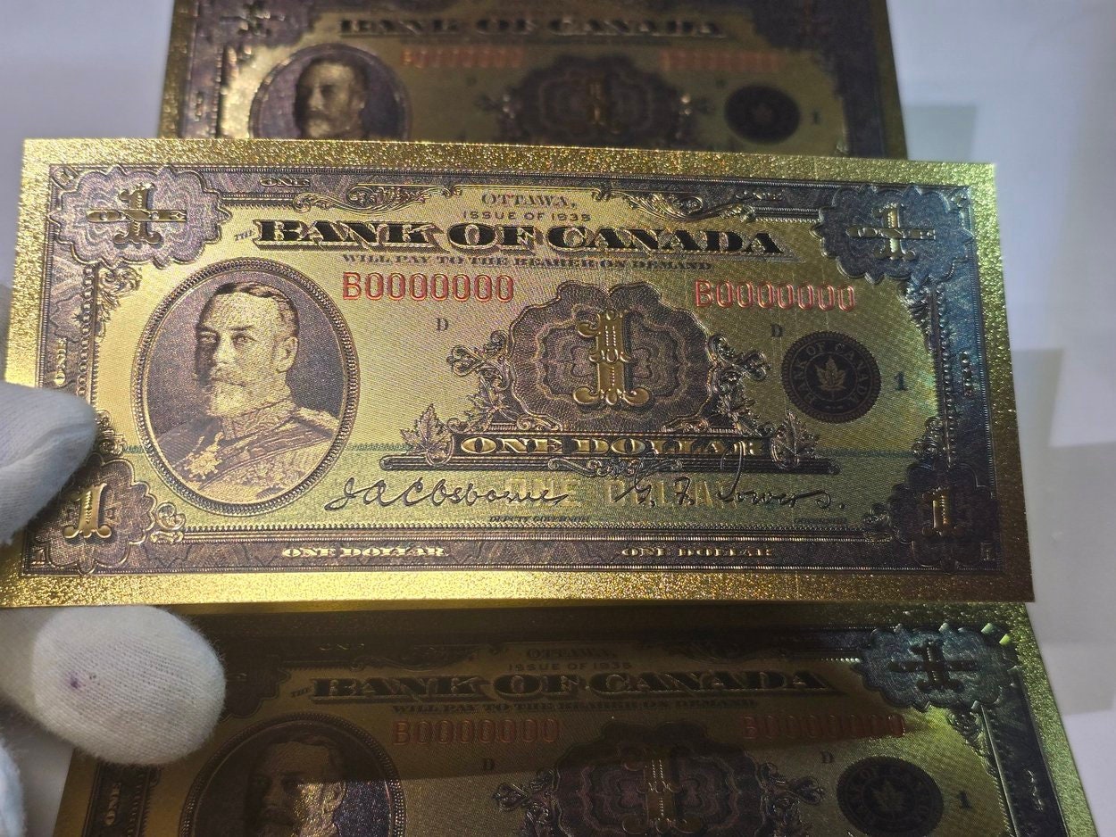 1935 CANADA GEORGE V 1 Dollar FANTASY .9999 GOlD Foil Note; Allegory of Agriculture, Comes shipped in Collector display holder