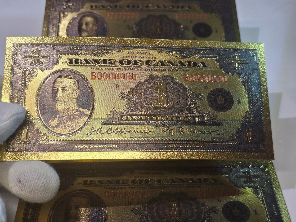 1935 CANADA Sir Wilfred Laurier 1000 Dollar FANTASY .9999 GOlD Foil Note; Allegory of Security, shipped in Collector display holder