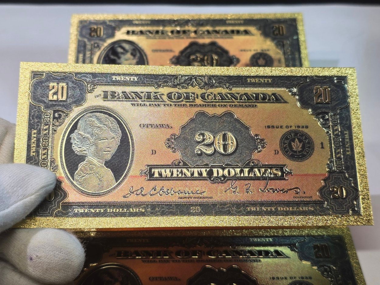 1935 CANADA PRINCESS Elizabeth 20 Dollar FANTASY .9999 GOlD Foil Note; Allegory of Agriculture, Comes shipped in Collector display holder