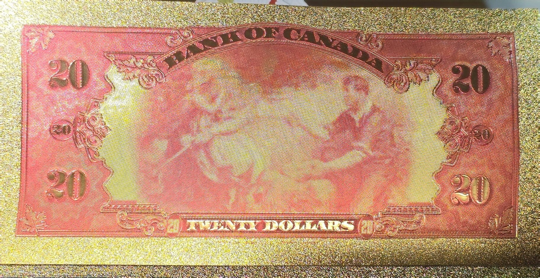 1935 CANADA PRINCESS Elizabeth 20 Dollar FANTASY .9999 GOlD Foil Note; Allegory of Agriculture, Comes shipped in Collector display holder