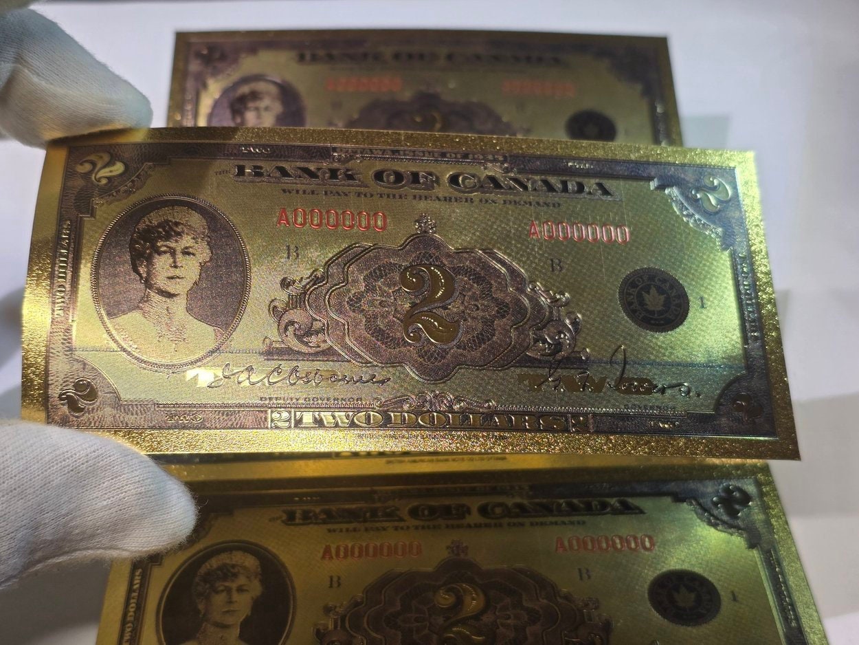 1935 CANADA QUEEN Mary 2 Dollar FANTASY .9999 GOlD Foil Note; Allegory of Transportation, Comes shipped in Collector display holder