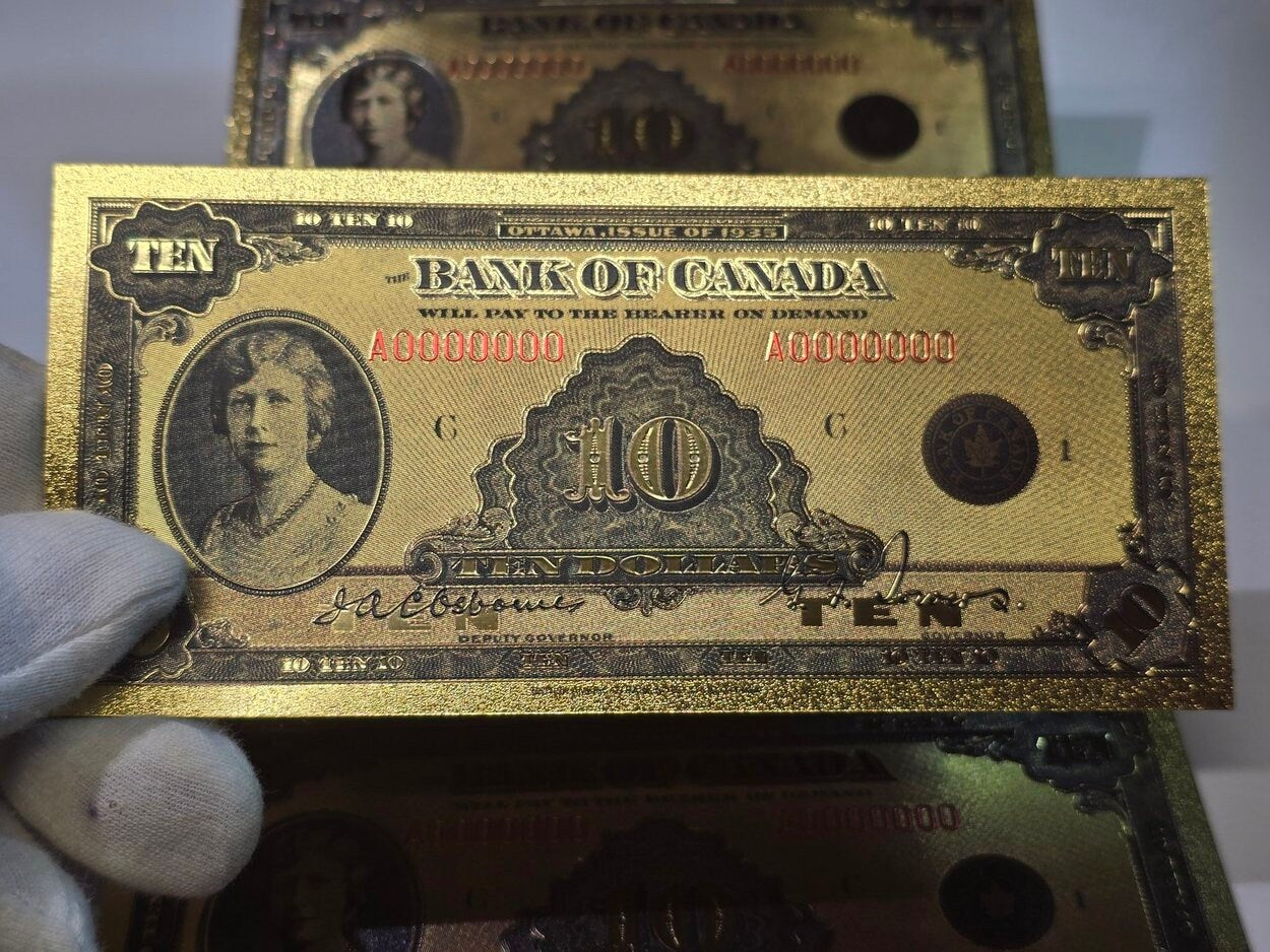 1935 CANADA PRINCESS Mary 10 Dollar FANTASY .9999 GOlD Foil Note; Allegory of Harvest, Comes shipped in Collector display holder