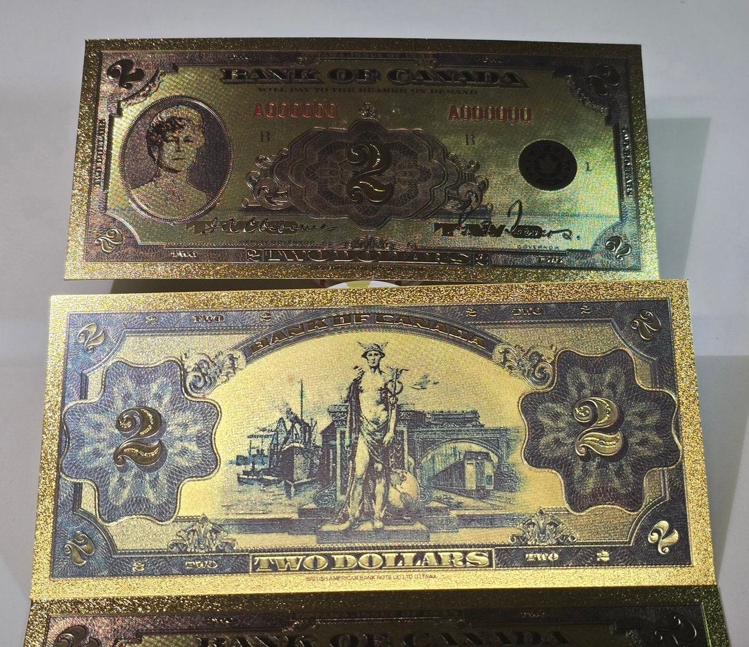 1935 CANADA QUEEN Mary 2 Dollar FANTASY .9999 GOlD Foil Note; Allegory of Transportation, Comes shipped in Collector display holder