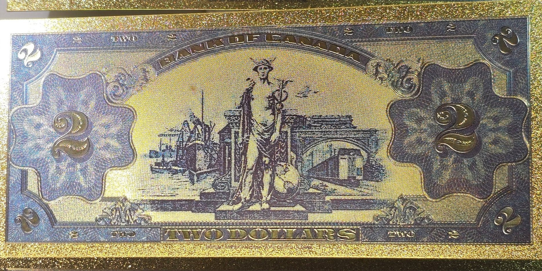 1935 CANADA QUEEN Mary 2 Dollar FANTASY .9999 GOlD Foil Note; Allegory of Transportation, Comes shipped in Collector display holder