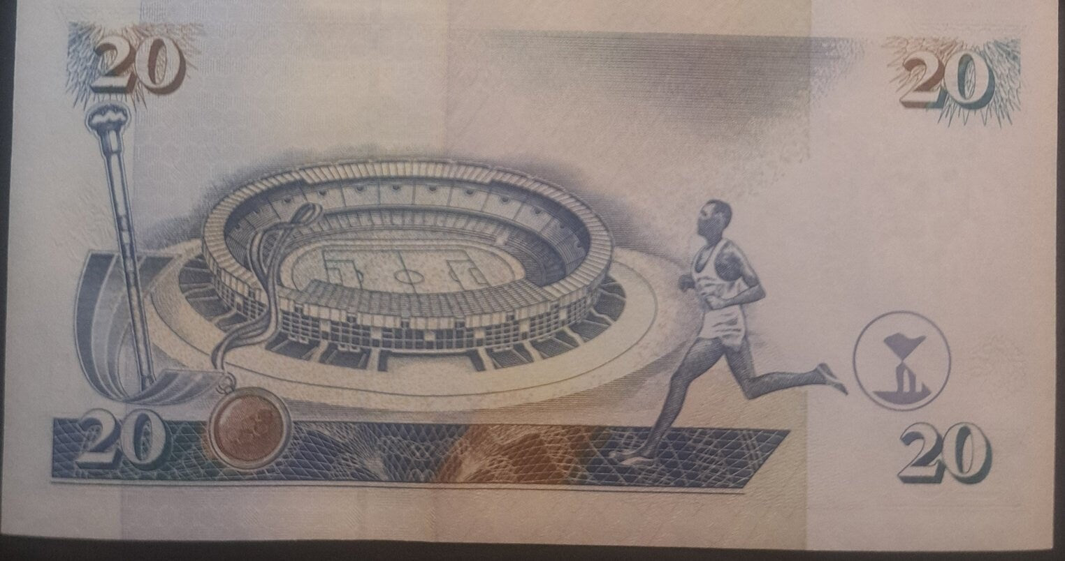 KENYA 20 Shillings; P-35a2; UNCIRCULATED from 1996; featuring Sports Complex