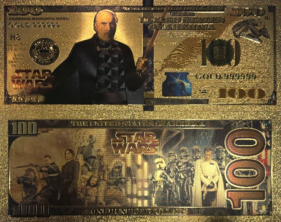 COUNT DOOKU: Star Wars Galaxy .9999 GOLD Foil 100 Fantasy Note; Full color scene on back; Comes in a Collector Display holder