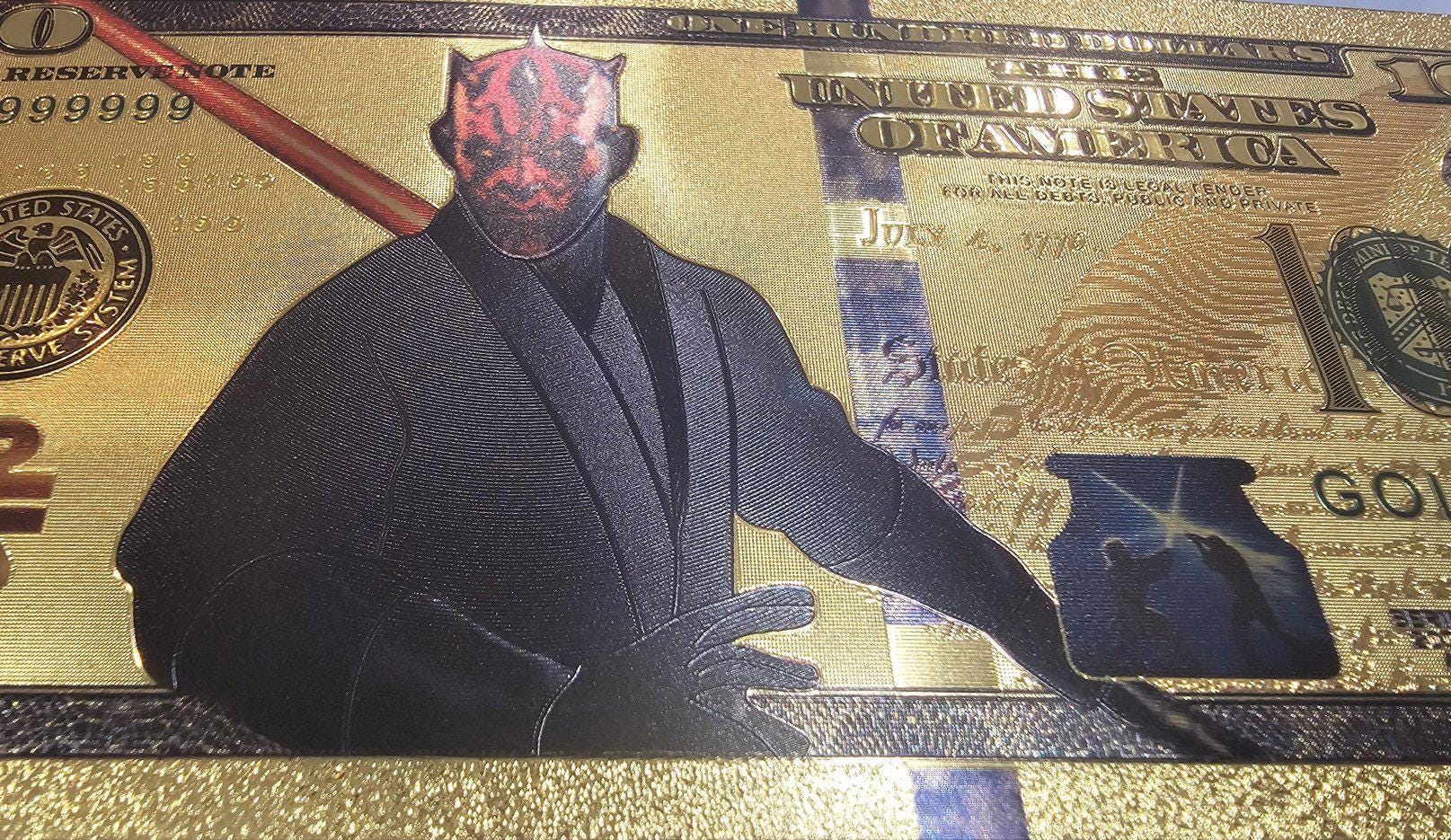DARTH MAUL: Star Wars Galaxy .9999 GOLD Foil 100 Fantasy Note; Full color scene on back; Comes in a Collector Display holder