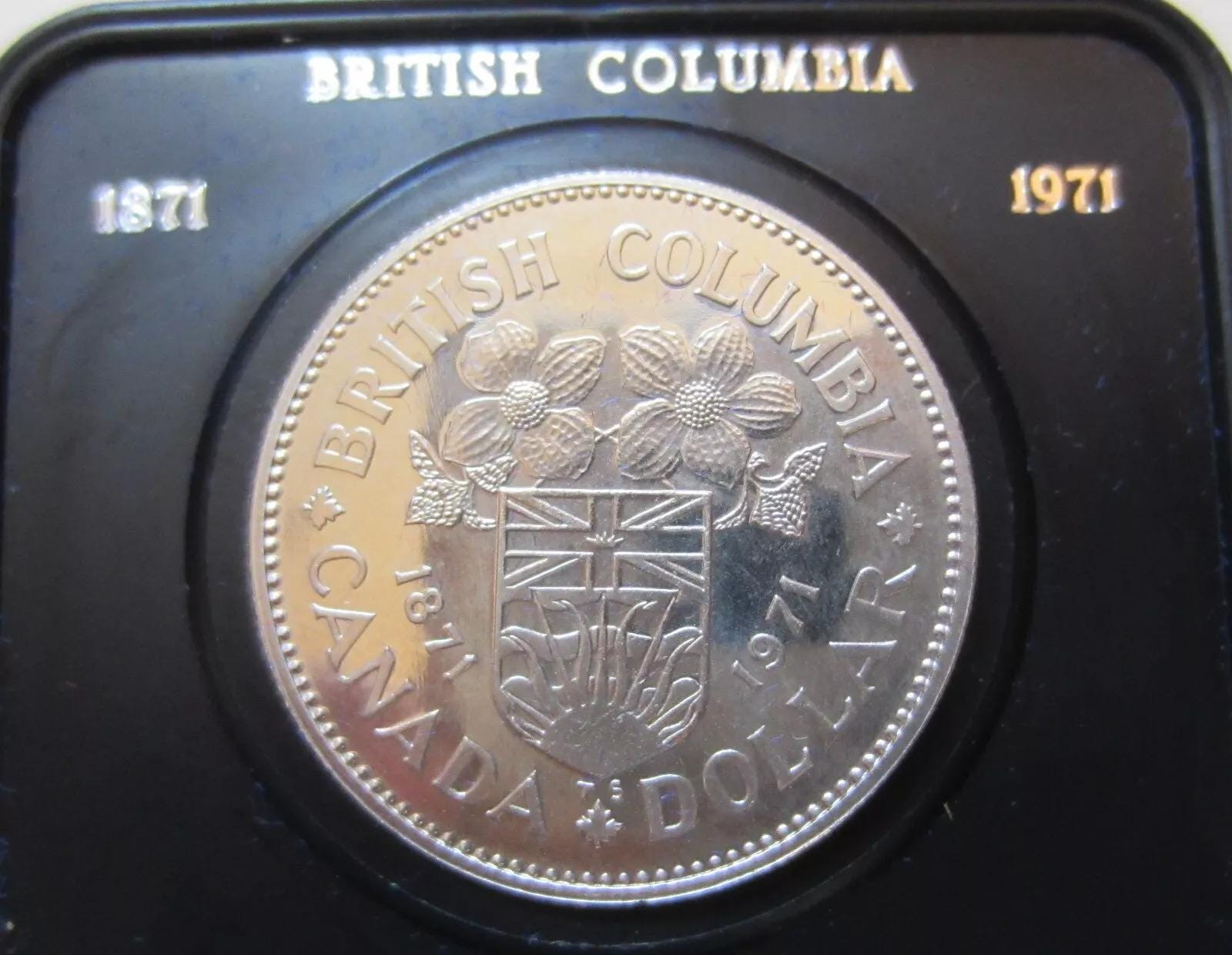 1971 Canada CASED Nickel Dollar, BC Centenary, Features Queen Elizabeth II