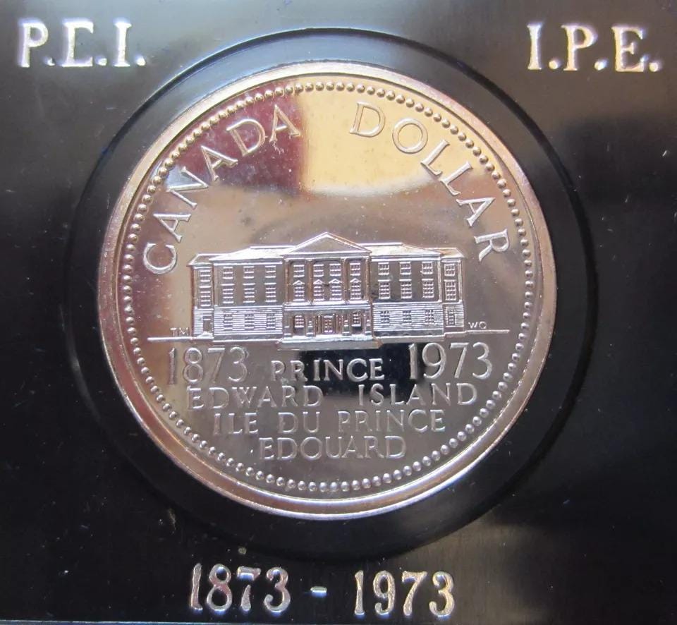 1973 Canada CASED Nickel Dollar, PEI Centenary, Features Queen Elizabeth II
