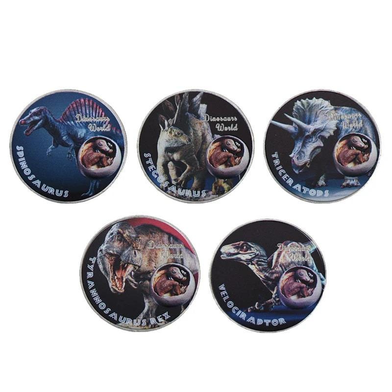 DINOSAUR - Silver Plated Fantasy Coin Set, with COA, Beautiful Coins and Design in a leather bound Case. Each Coin also in a cased holder.