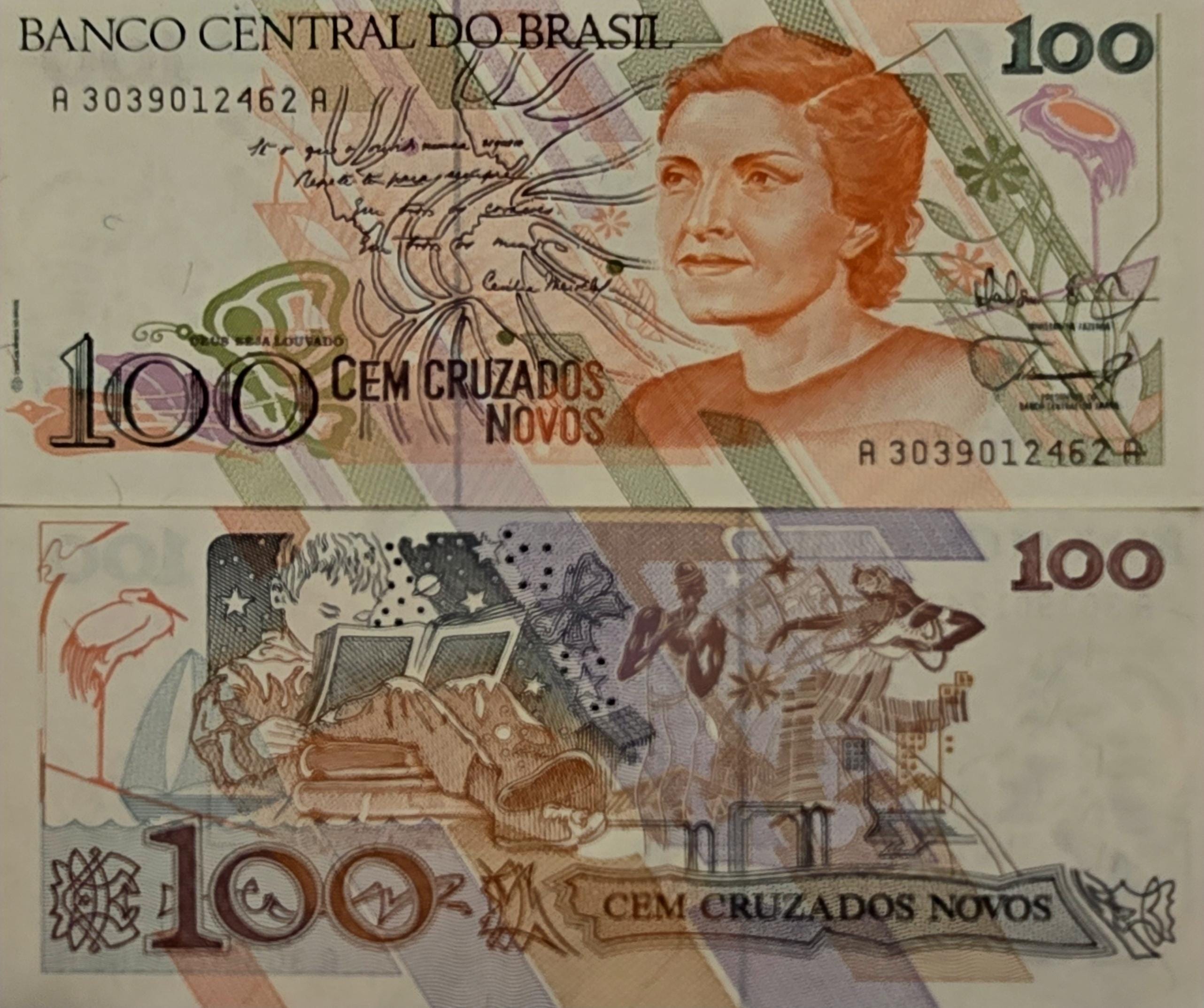 BRAZIL 200 Cruzados Novos, P-220a, Uncirculated, 1989; features Child reading, people dancing