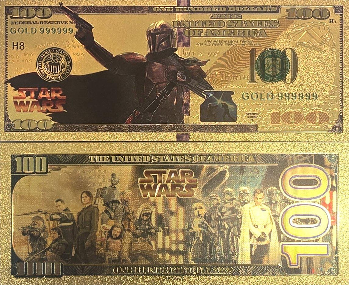 MANDALORIAN: Star Wars Galaxy .9999 GOLD Foil 100 Fantasy Note; Full color scene on back; Comes in a Collector Display holder