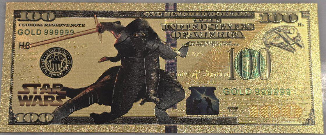 KYLO REN: Star Wars Galaxy .9999 GOLD Foil 100 Fantasy Note; Full color scene on back; Comes in a Collector Display holder