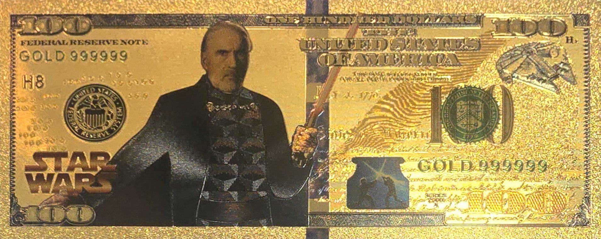 COUNT DOOKU: Star Wars Galaxy .9999 GOLD Foil 100 Fantasy Note; Full color scene on back; Comes in a Collector Display holder