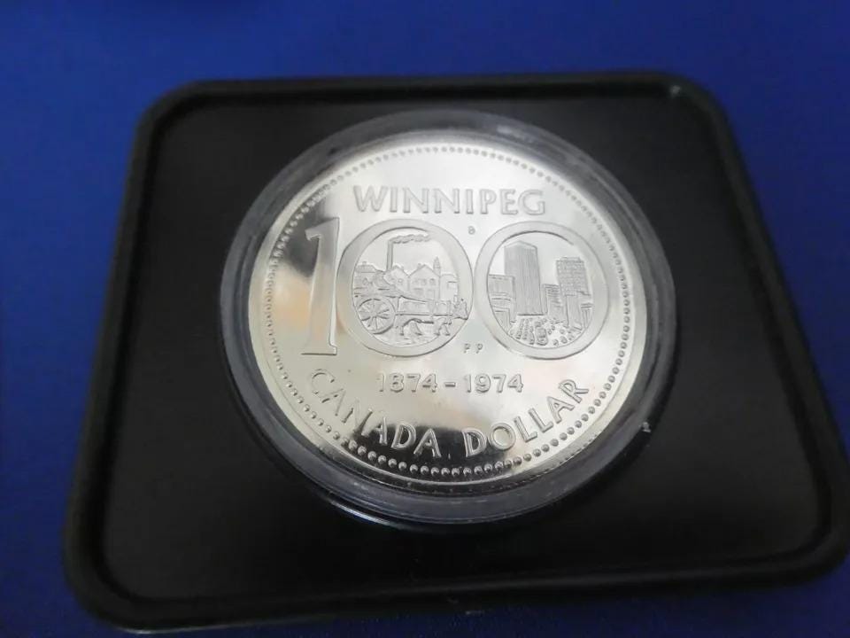 1974 Canada CASED Nickel Dollar, WINNIPEG Centenary, Features Queen Elizabeth II
