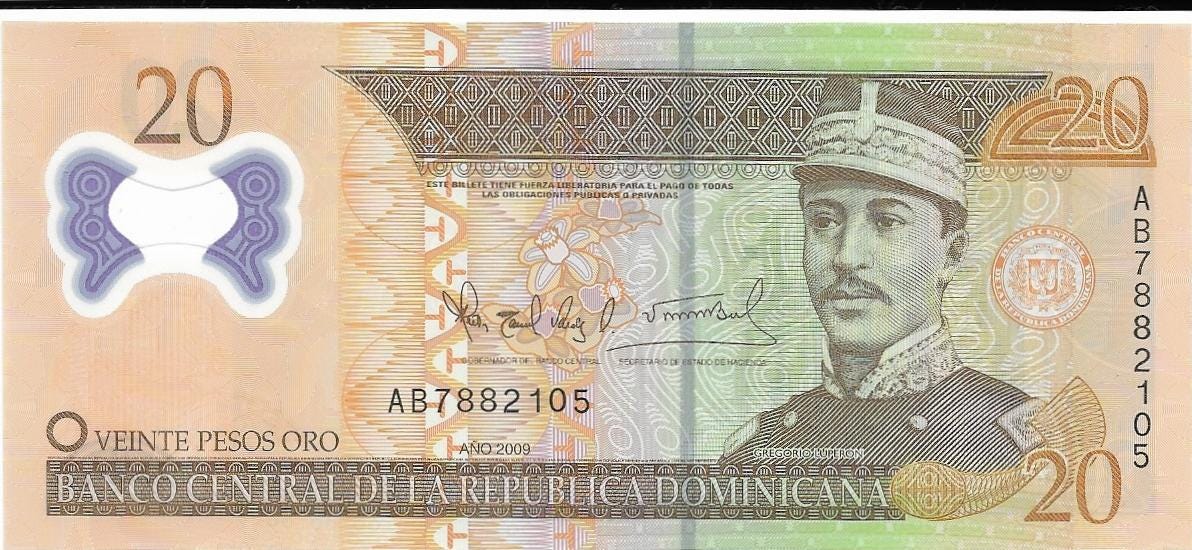 DOMINICAN REPUBLIC 20 Pesos Oro, P-182, UNCIRCULATED from 2009, Features G. Luperon, Polymer