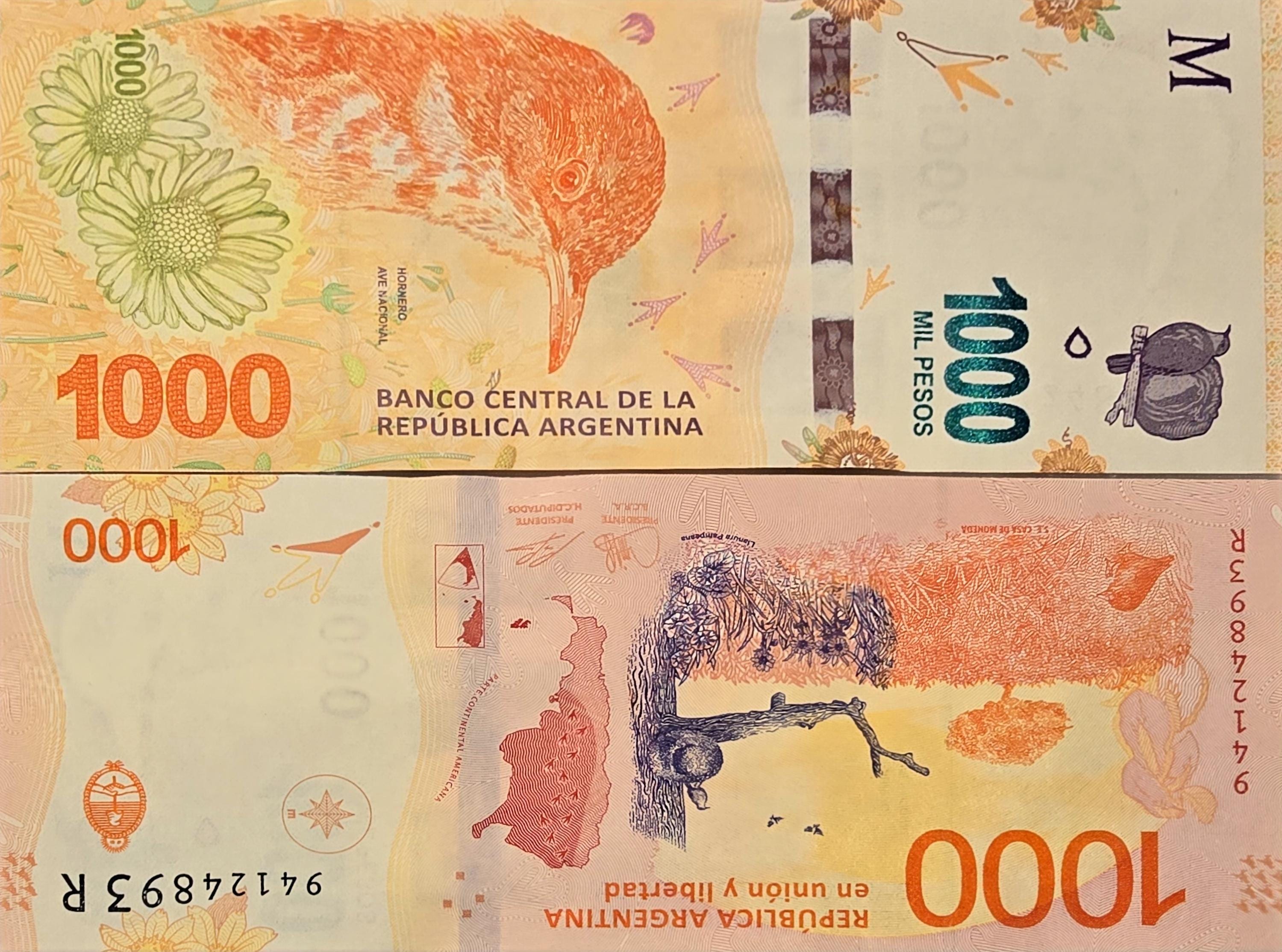 Argentina 1000 Pesos, B-422d, UNCIRCULATED, 2020; features the national bird