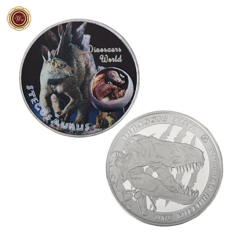 DINOSAUR - Silver Plated Fantasy Coin Set, with COA, Beautiful Coins and Design in a leather bound Case. Each Coin also in a cased holder.