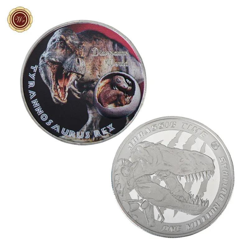 DINOSAUR - Silver Plated Fantasy Coin Set, with COA, Beautiful Coins and Design in a leather bound Case. Each Coin also in a cased holder.