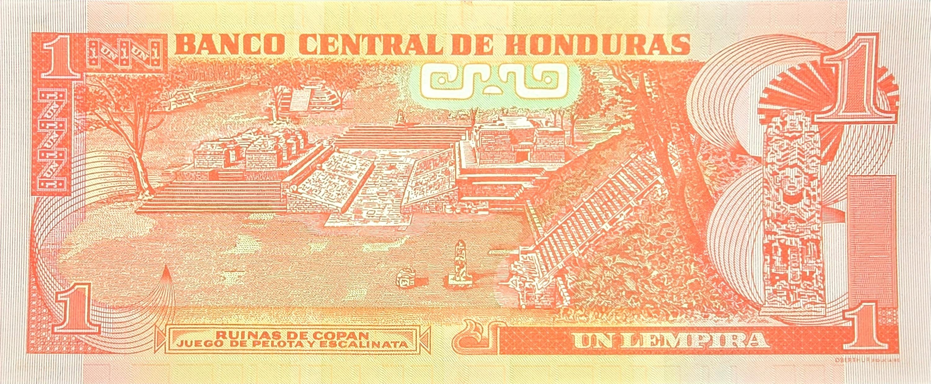 HONDURAS 1 Lempira Banknote, P-96b, UNCIRCULATED from 2014; featuring the Myan Ruins of Copan