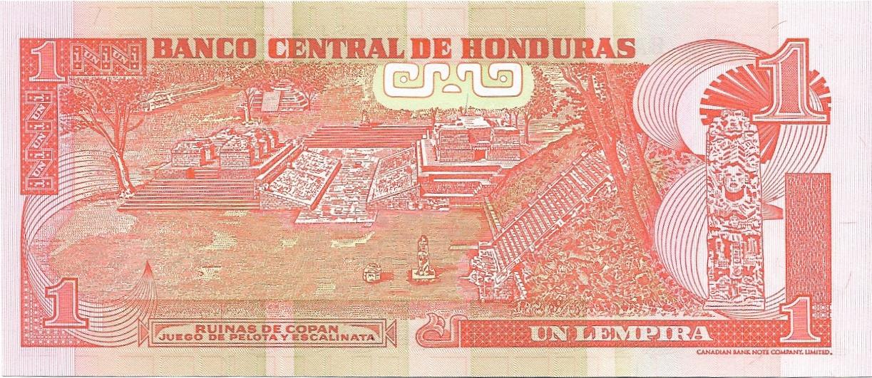 HONDURAS 1 Lempira, P84a, UNCIRCULATED, 2000; featuring the Myan Ruins of Copan