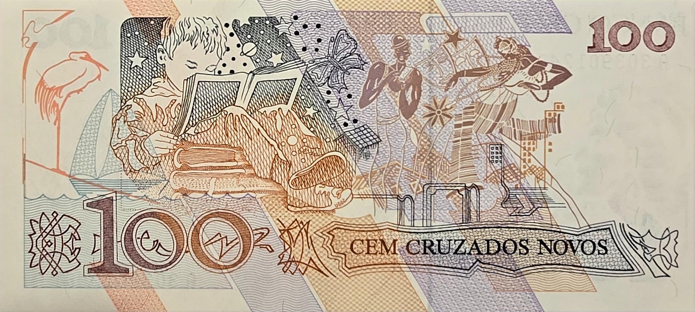 BRAZIL 200 Cruzados Novos, P-220a, Uncirculated, 1989; features Child reading, people dancing