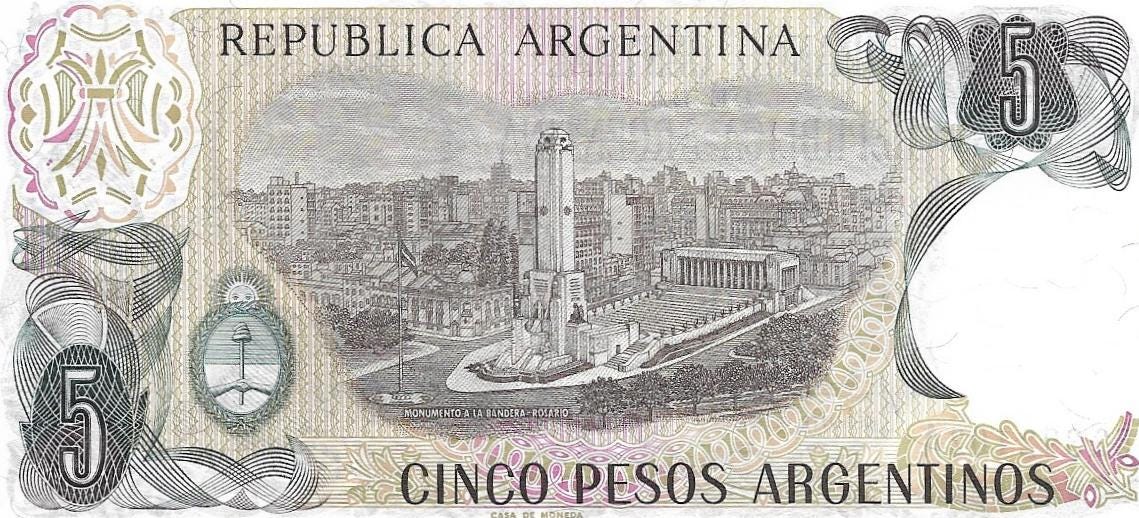 Argentina 5 Pesos Argentinos; P-312, SIGNATURE VARIETY 1; UNCIRCULATED from 1983-84