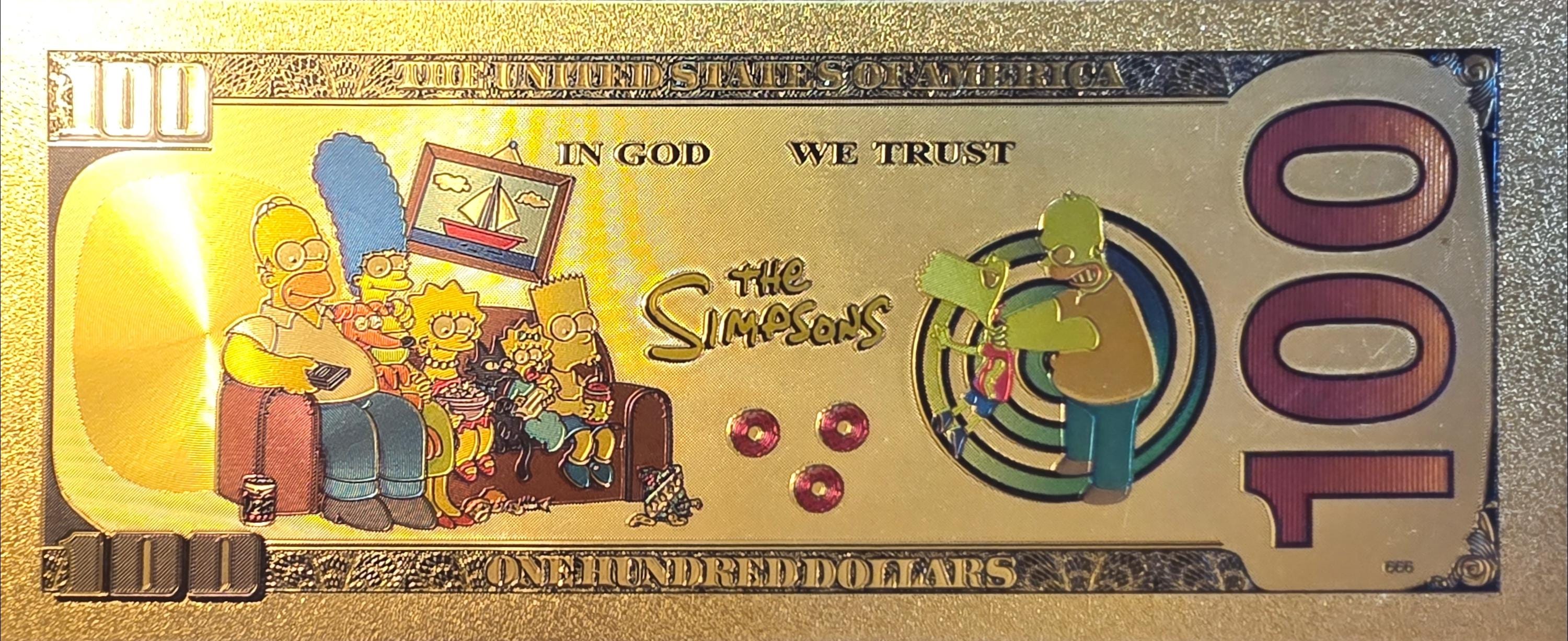 BART SIMPSON from The Simpsons;  .9999 GOLD FOiL 100 Note; Comes in a collector display holder