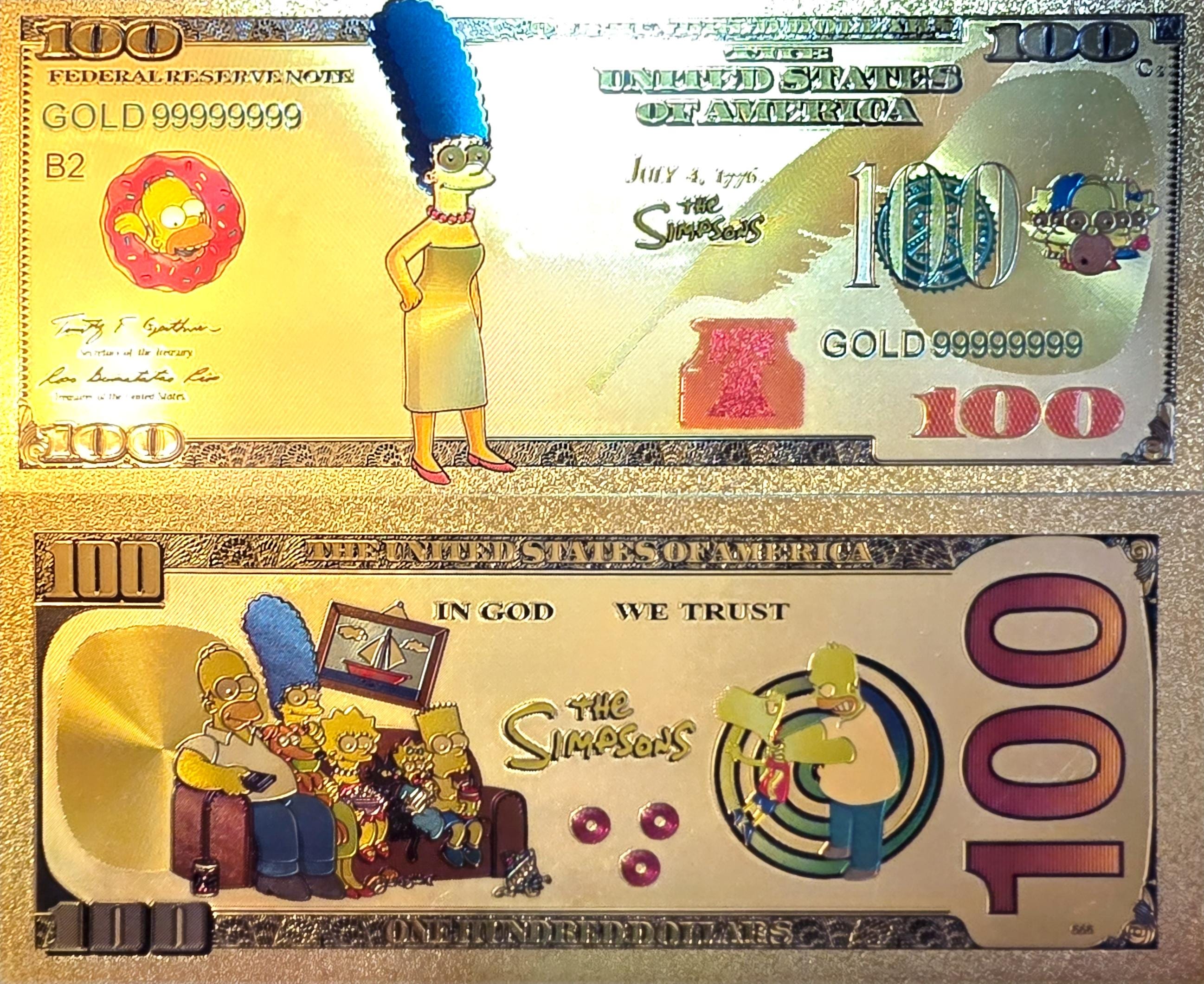 MARGE SIMPSON from The Simpsons;  .9999 GOLD FOiL 100 Note; Comes in a collector display holder