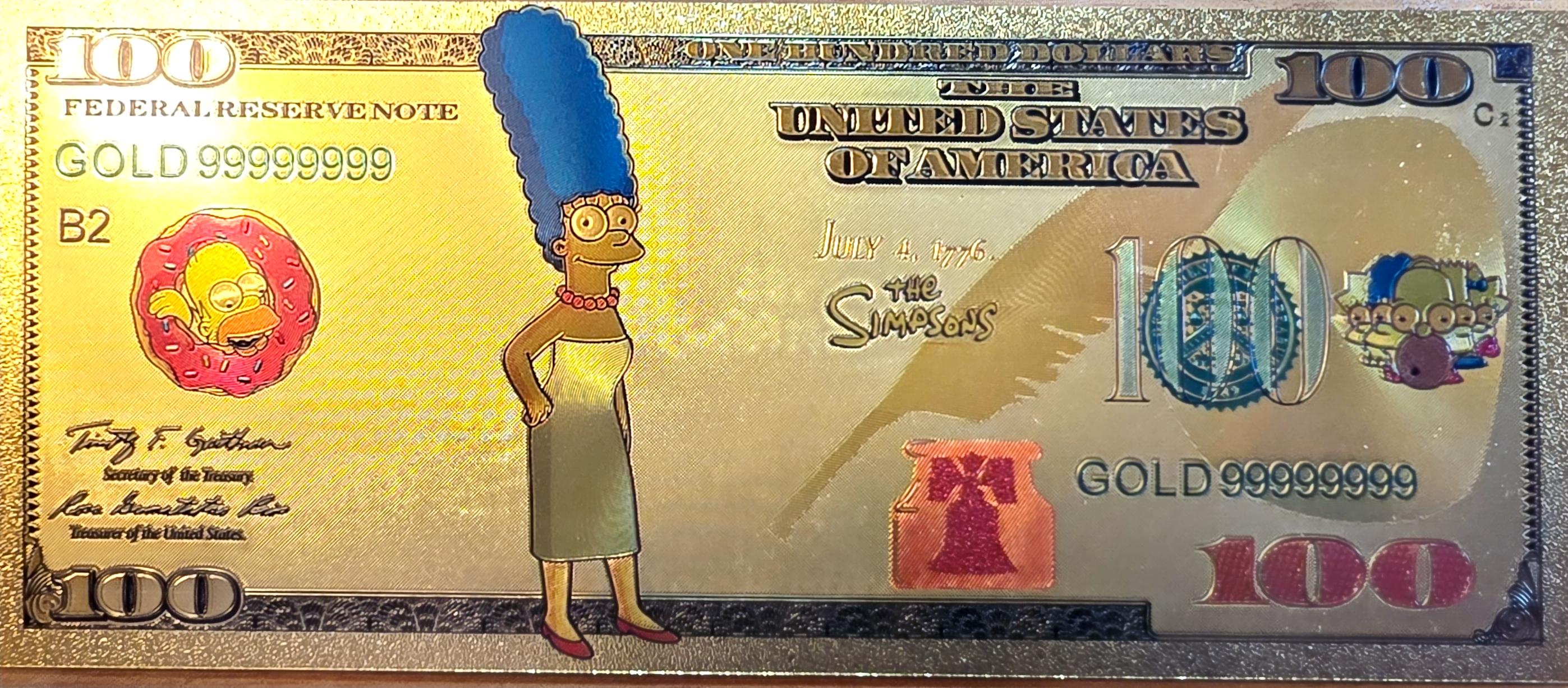 MARGE SIMPSON from The Simpsons;  .9999 GOLD FOiL 100 Note; Comes in a collector display holder