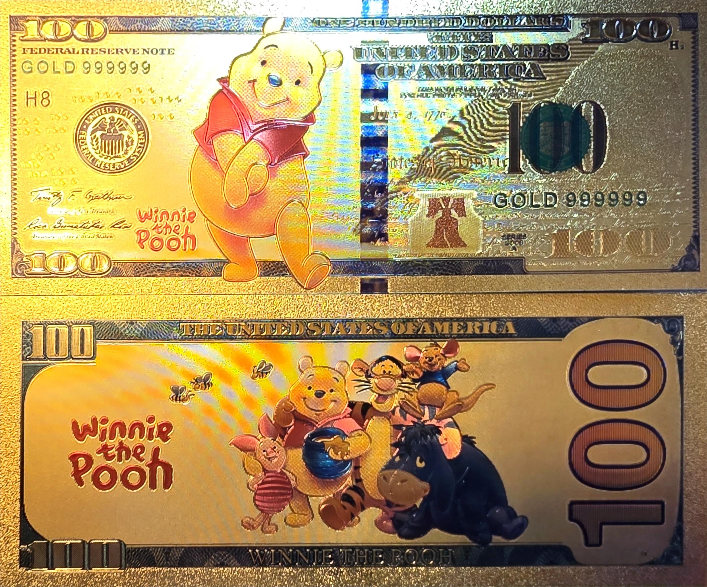 WINNIE the POOH from Winnie The Pooh;  .9999 GOLD FOil 100 Note; Comes in a collector display holder