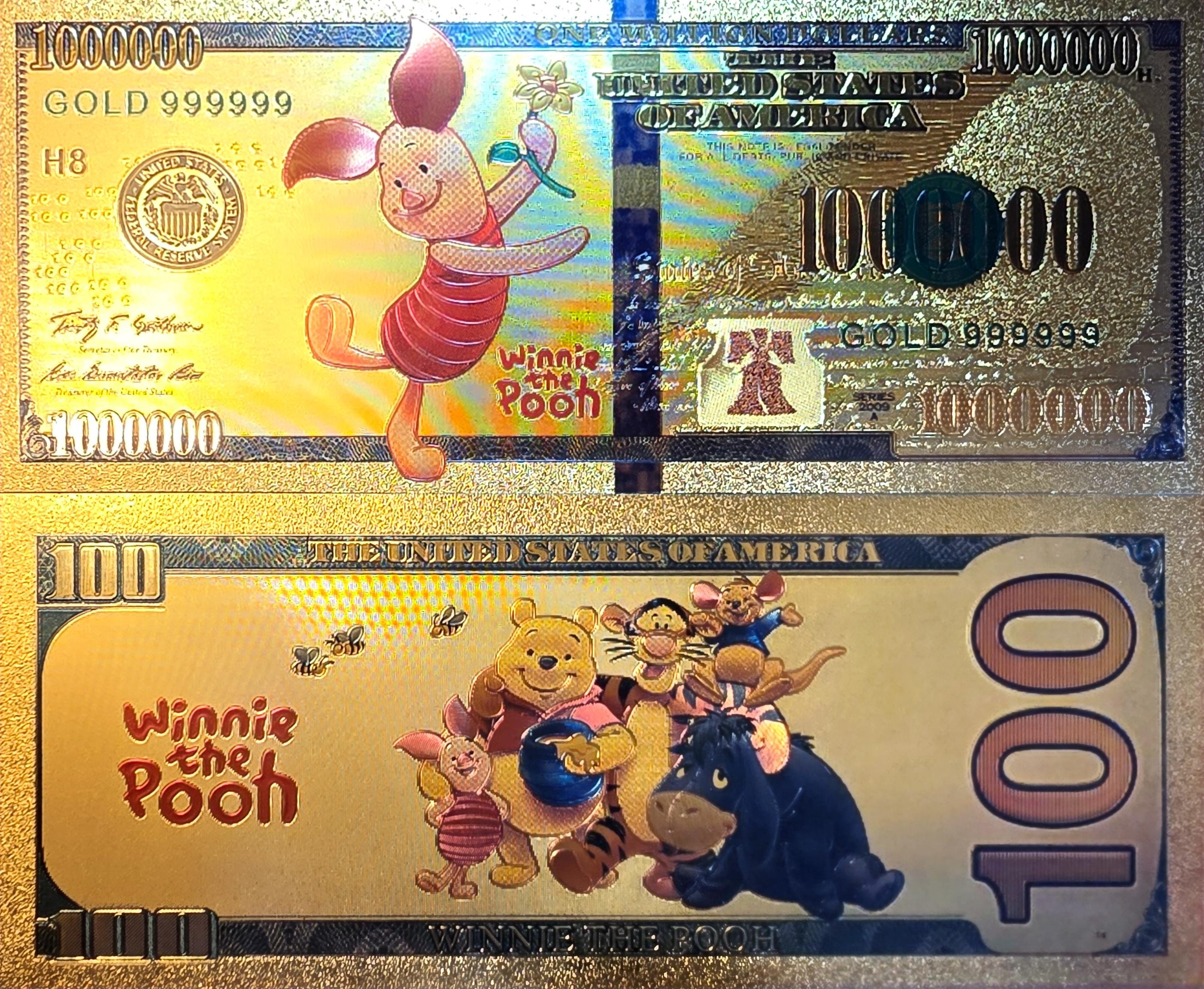 PIGLET from Winnie The Pooh;  .9999 GOLD FOiL 100 Note; Comes in a collector display holder