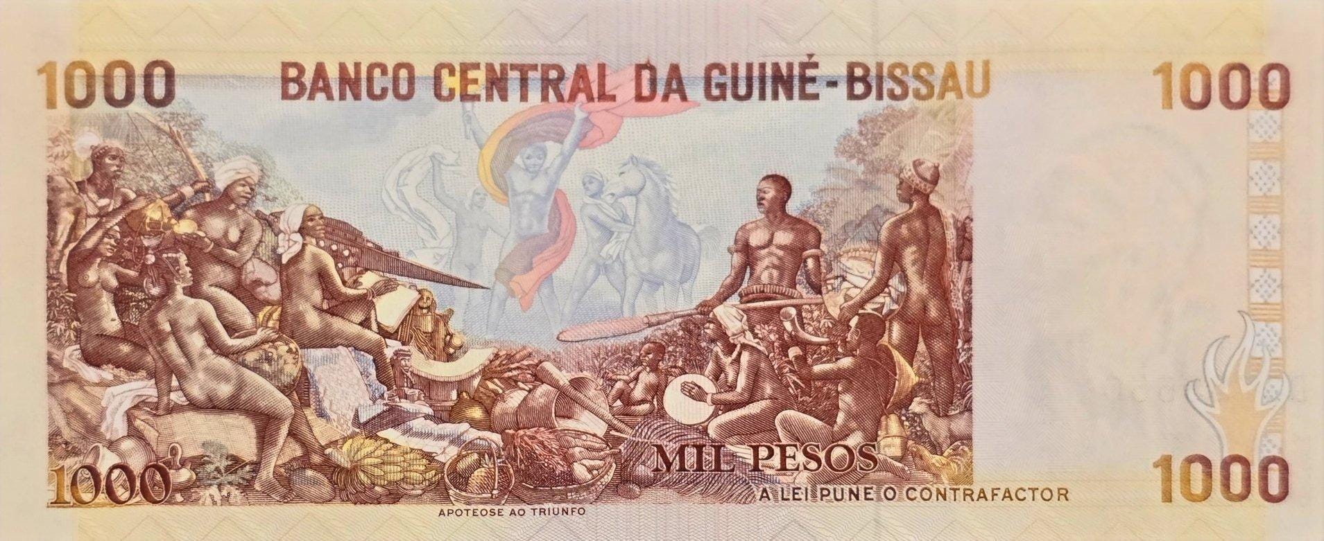 GUINEA-BISSAU 1000 Pesos Banknote, P-13b, Uncirculated from 1993; Nudity