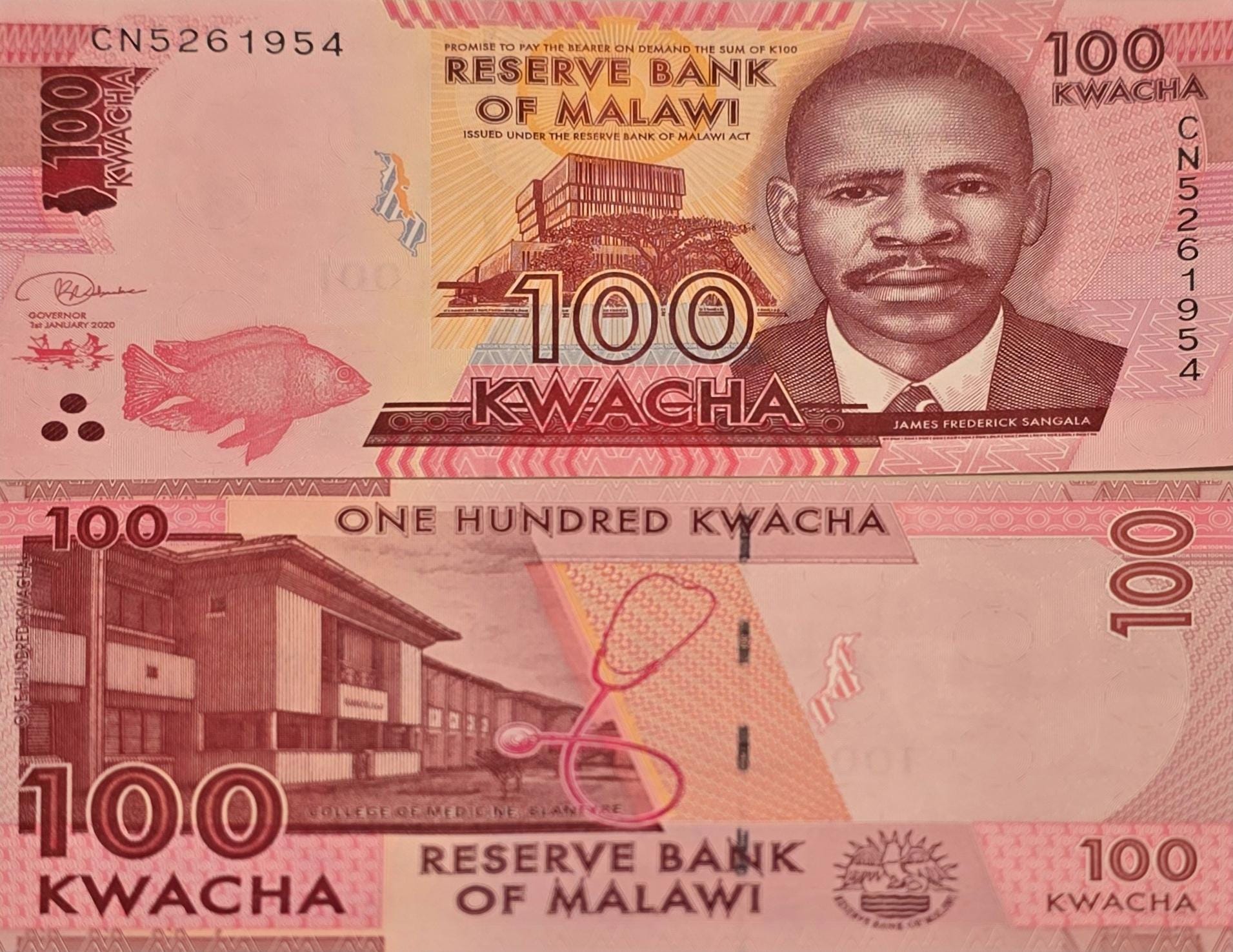 MALAWI 100 Kwacha, B-159e, UNCIRCULATED, 2020, features the College of Medicine