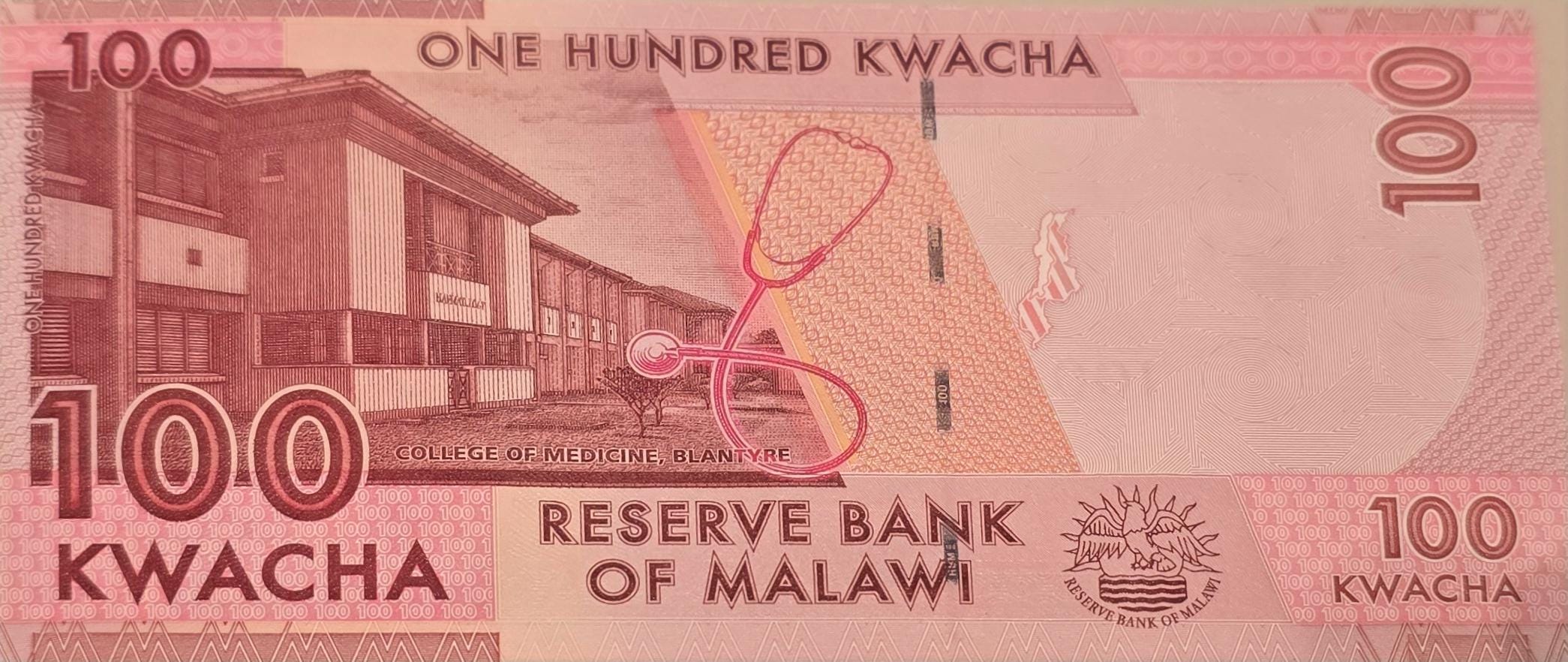 MALAWI 100 Kwacha, B-159e, UNCIRCULATED, 2020, features the College of Medicine