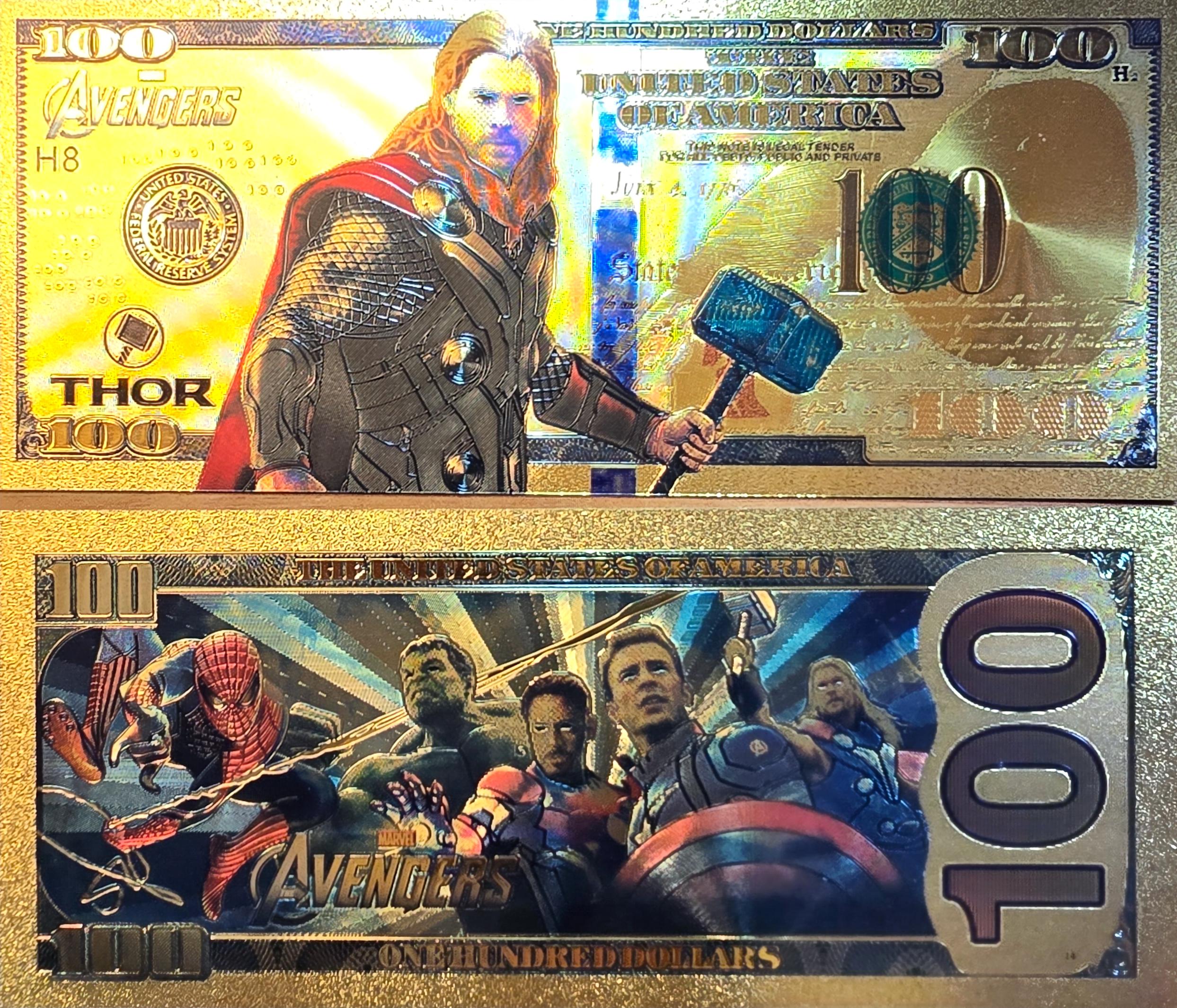 THOR: With the Avengers, .9999 GOLD Foil Fantasy Note; Very nice design and quality; Comes in a collector display holder