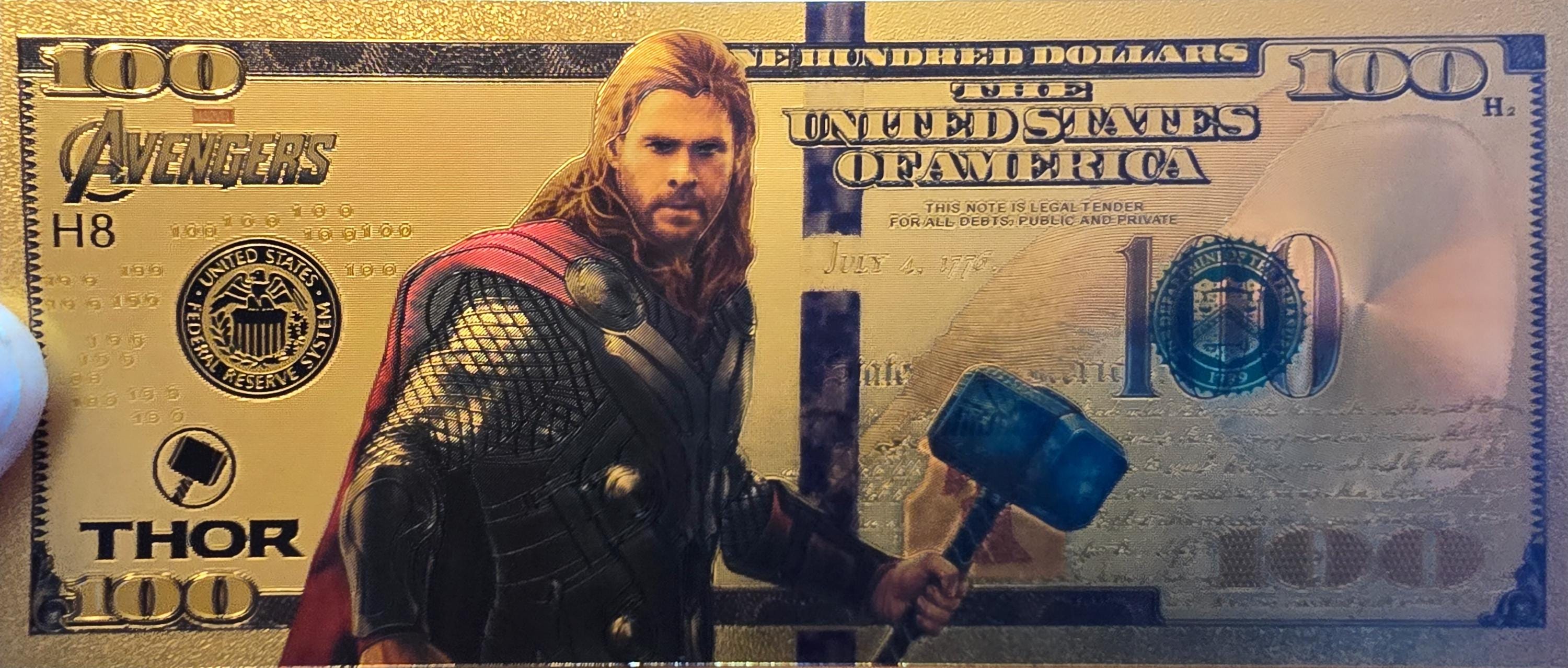 THOR: With the Avengers, .9999 GOLD Foil Fantasy Note; Very nice design and quality; Comes in a collector display holder
