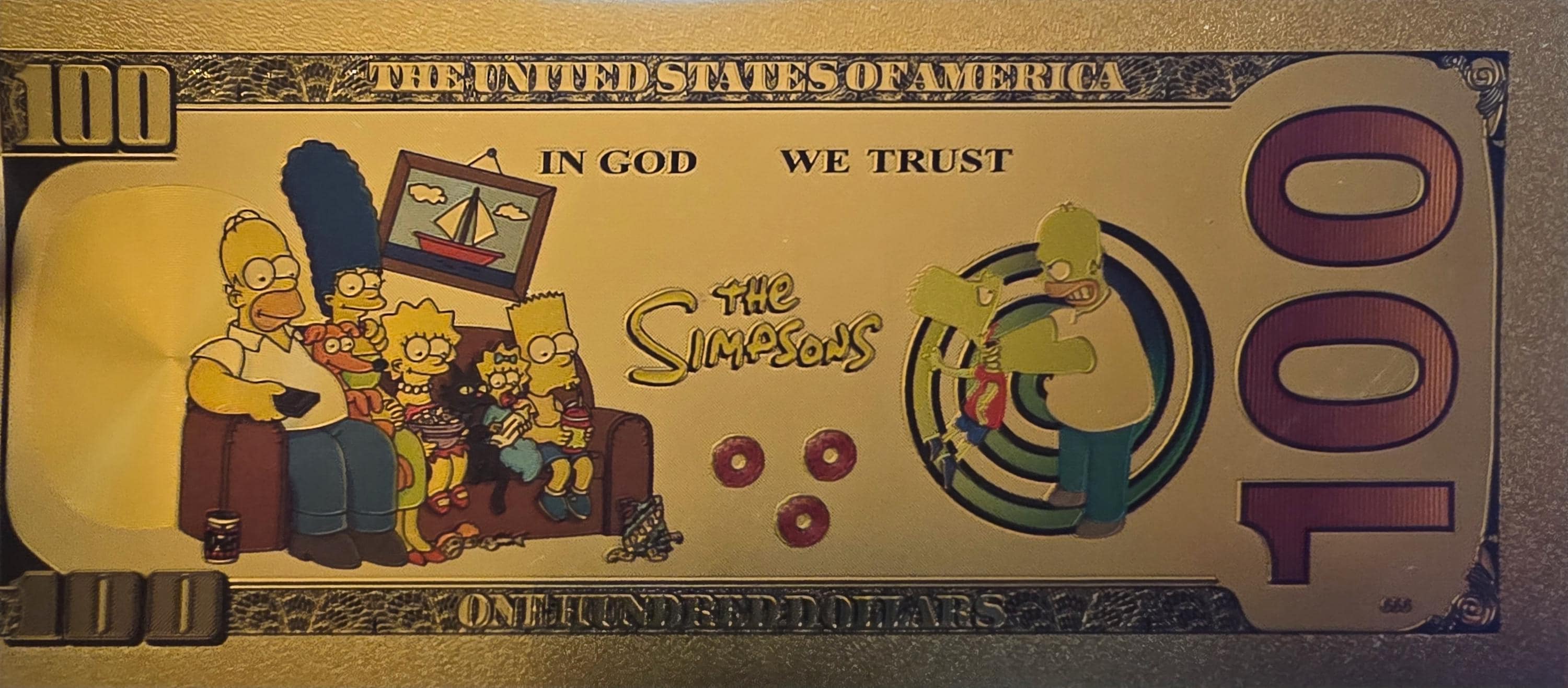 BART SIMPSON from The Simpsons;  .9999 GOLD FOiL 100 Note; Comes in a collector display holder