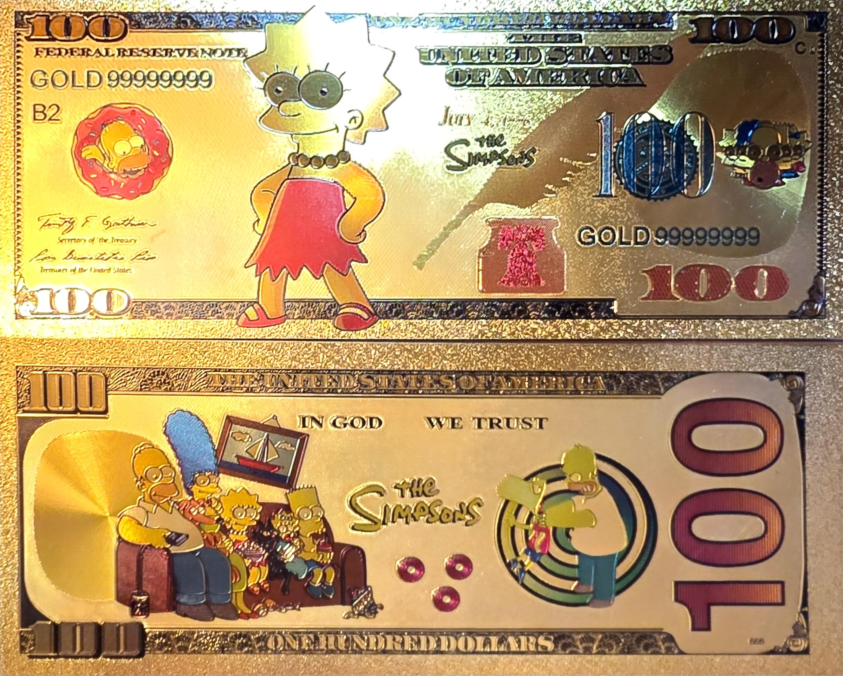 LISA SIMPSON from The Simpsons;  .9999 GOLD FOiL 100 Note; Comes in a collector display holder