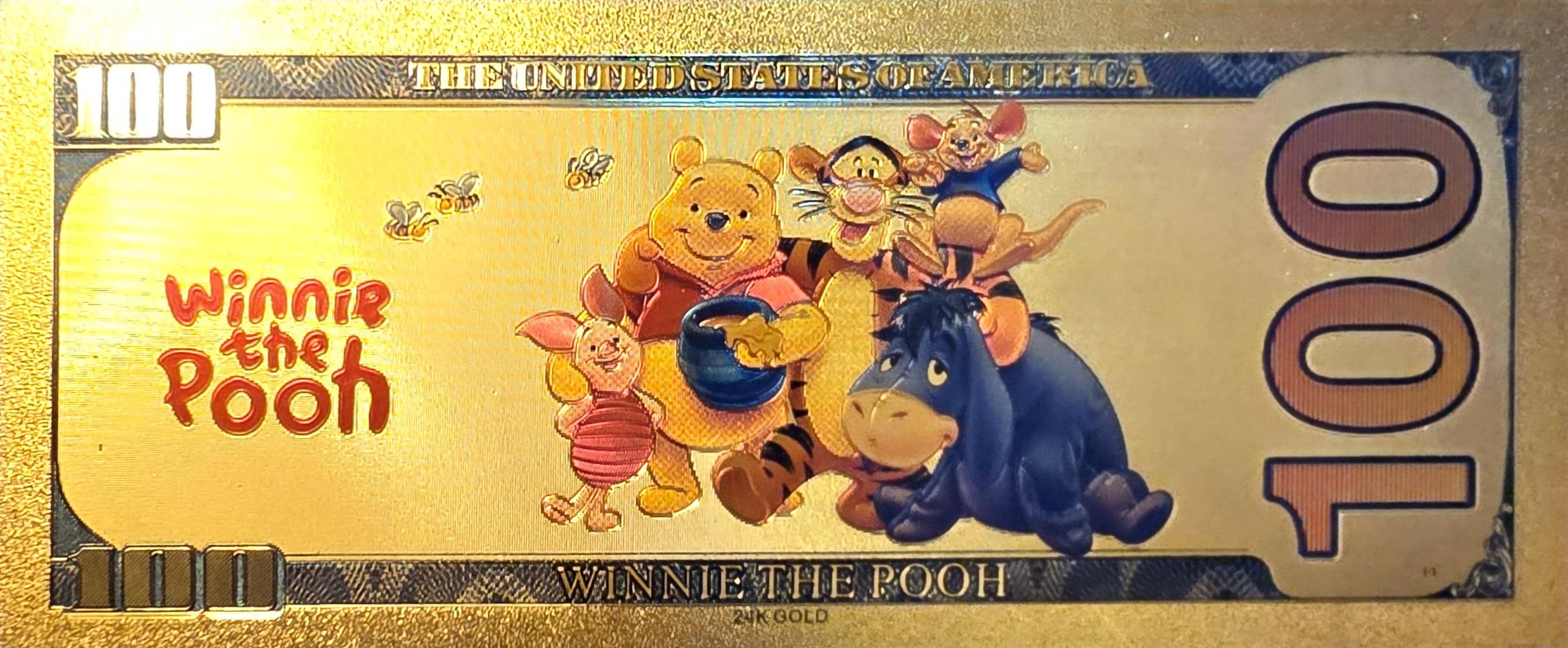 EEYORE from Winnie The Pooh;  .9999 GOLD FOiL 100 Note; Comes in a collector display holder