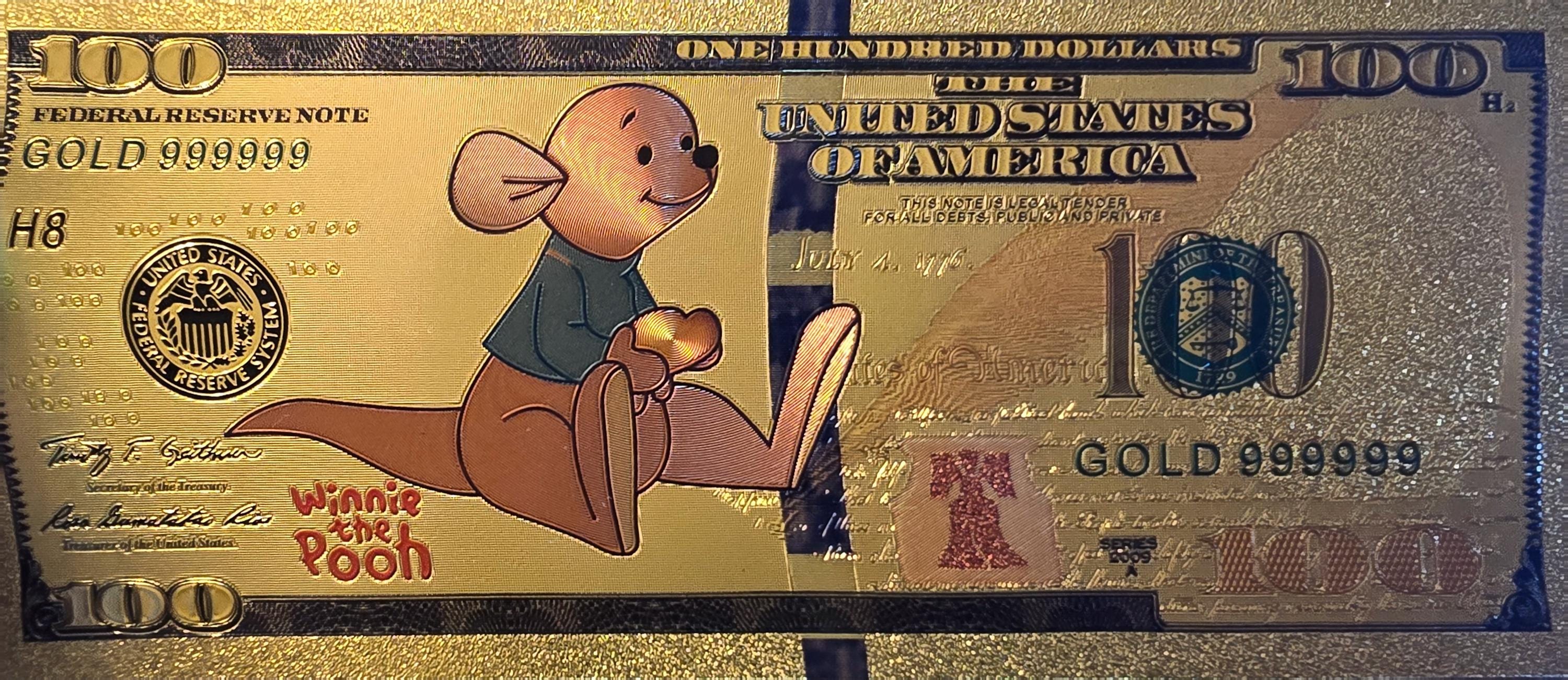 ROO from Winnie The Pooh;  .9999 GOLD FOil 100 Note; Comes in a collector display holder