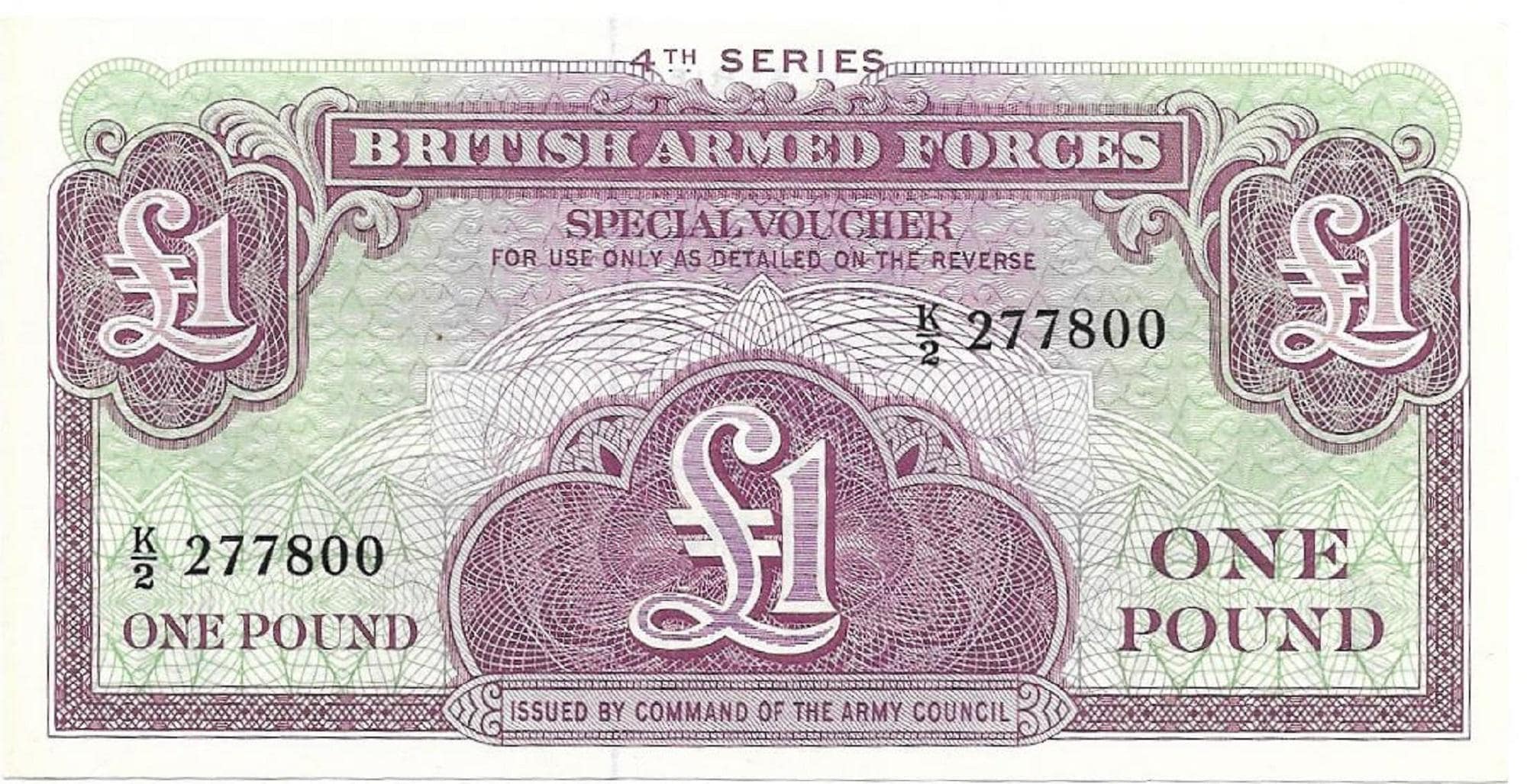 BRITISH Armed Forces MILITARY Certificate, 1 Pound, PM-36, Uncirculated, 1962