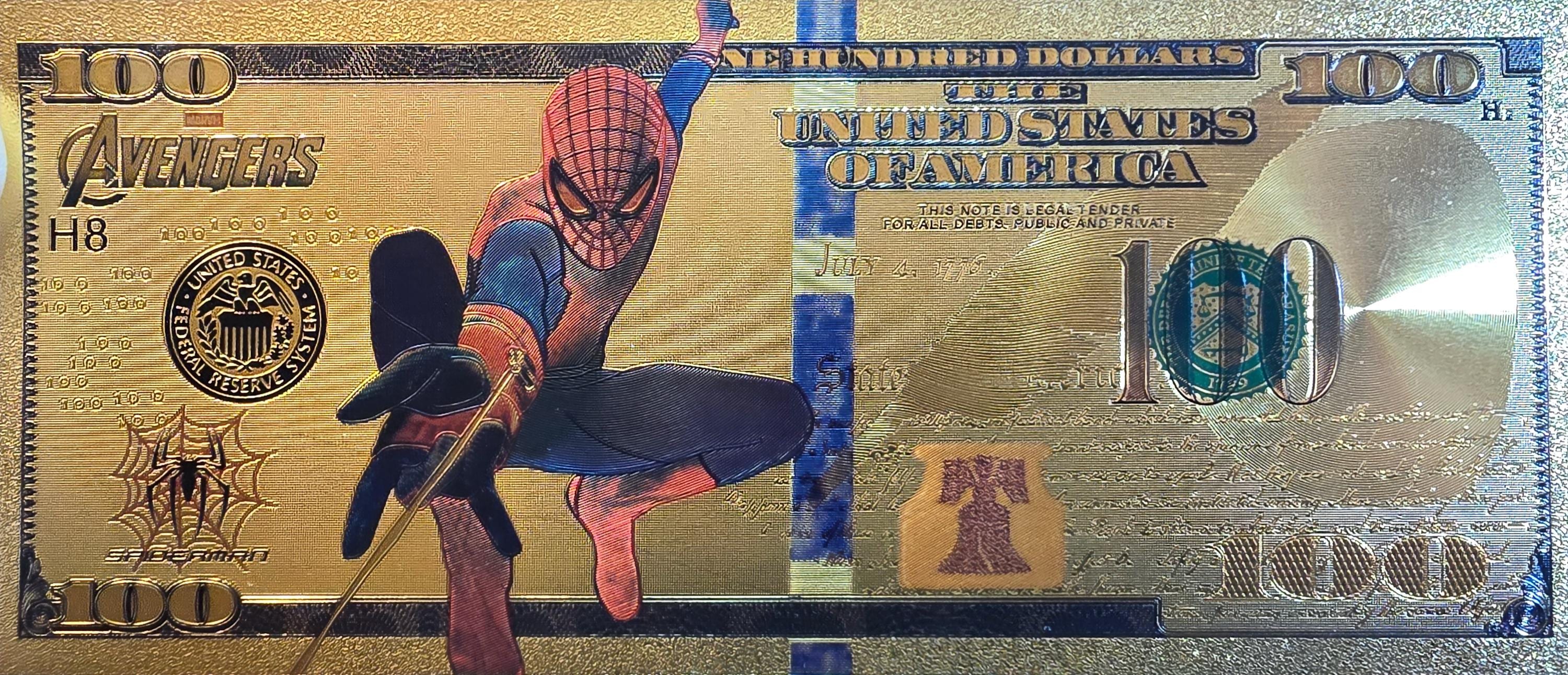 AMAZING SPIDERMAN: With the Avengers, .9999 GOLD Foil Fantasy Note; Comes in a collector display holder