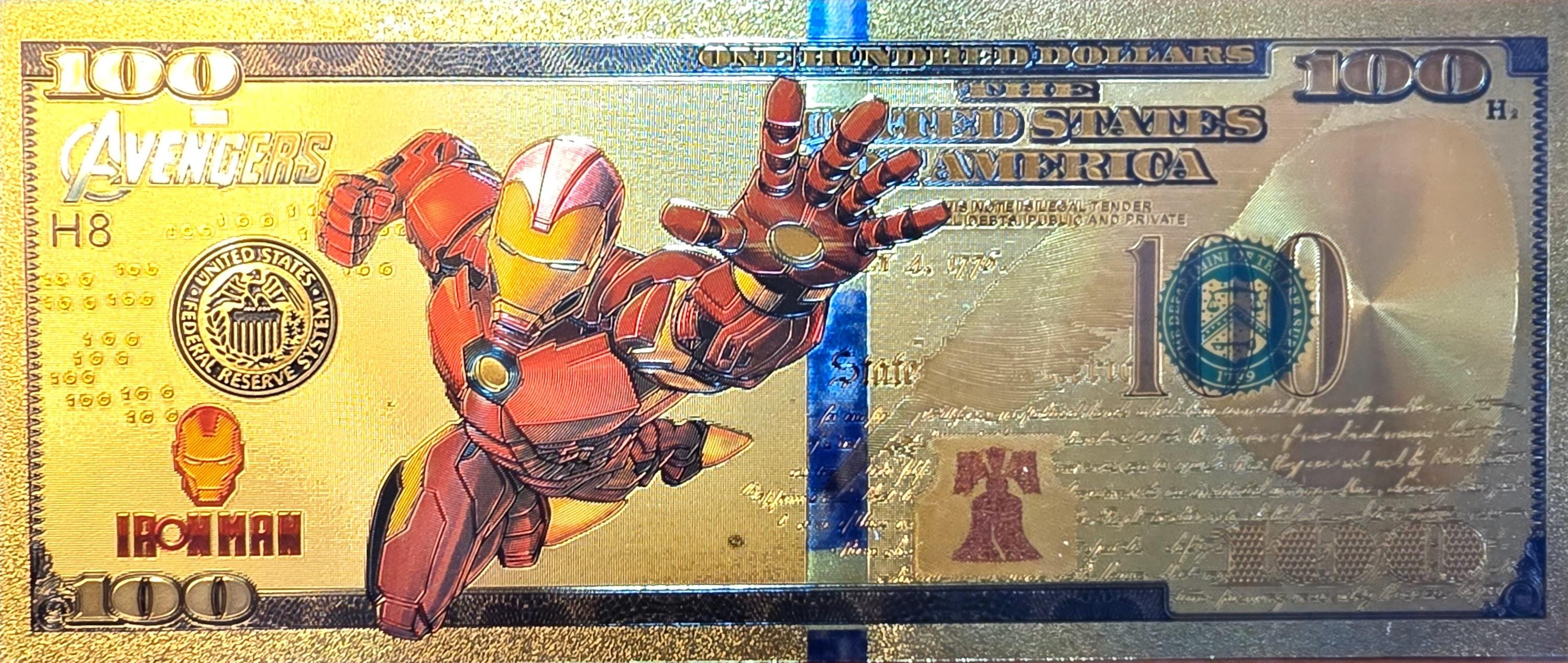 IRON MAN: With the Avengers, .9999 GOLD Foil Fantasy Note; Comes in a collector display holder