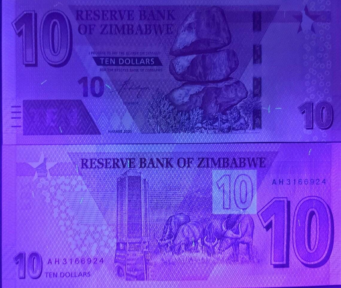 ZIMBABWE 10 Dollars; B-194 from 2020; Chiremba Balancing Rock and Cape Buffaloes