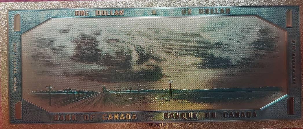 1954 Canada 1 Dollars FANTASY .9999 GOLD FOIL Note; Beautiful collector piece and design