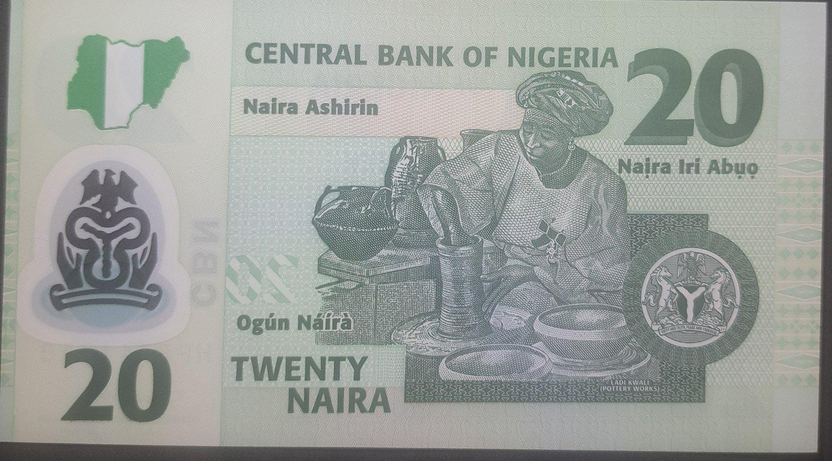 NIGERIA 20 Naira, P-34x, UNCIRCULATED from 2022; features a famous Potter