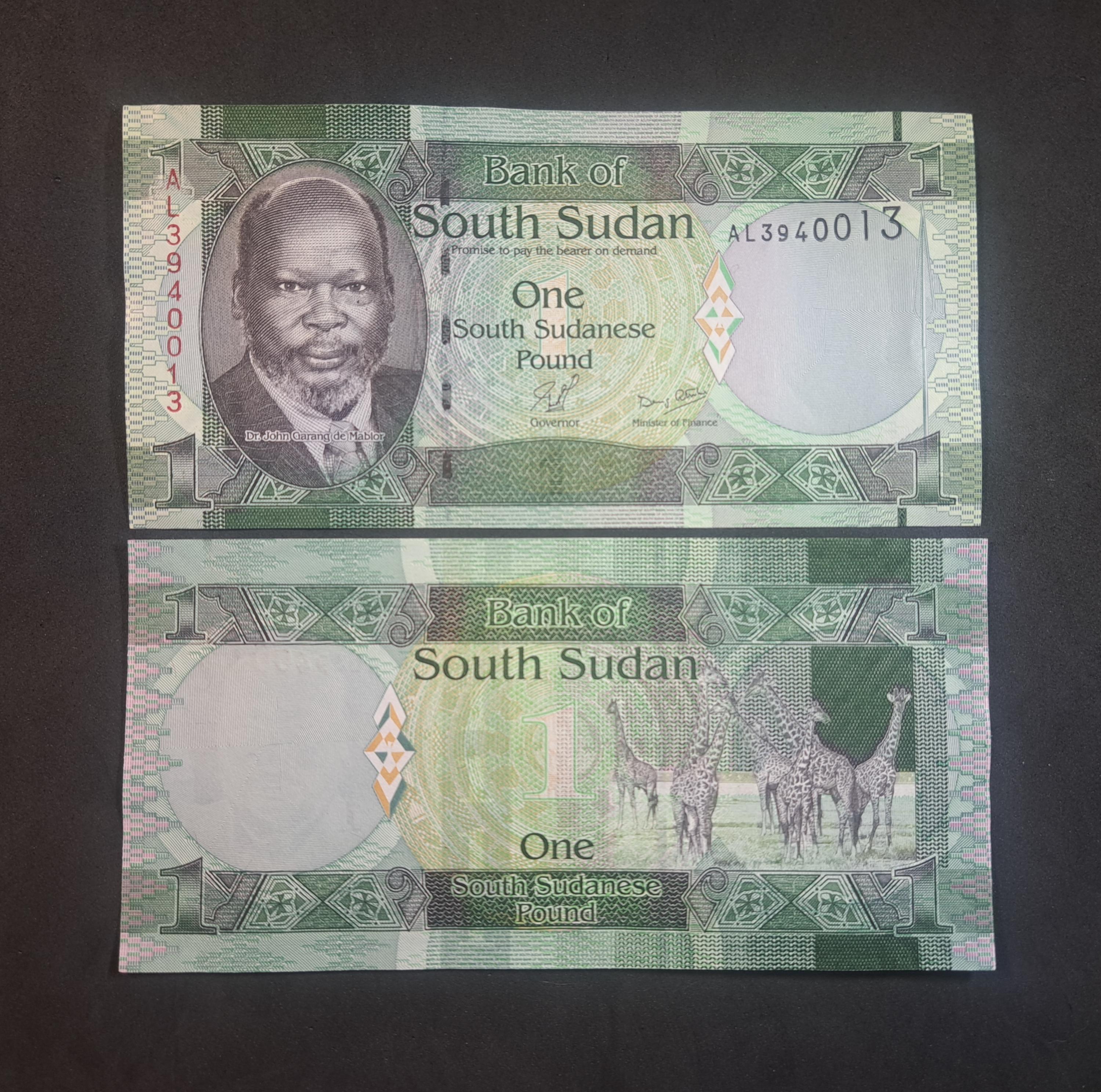 SOUTH SUDAN 1 Pound banknote; P-5, UNC from 2011; features Giraffes
