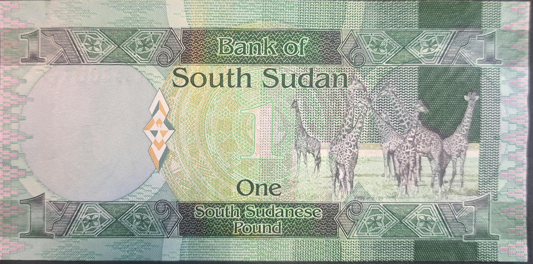 SOUTH SUDAN 1 Pound banknote; P-5, UNC from 2011; features Giraffes