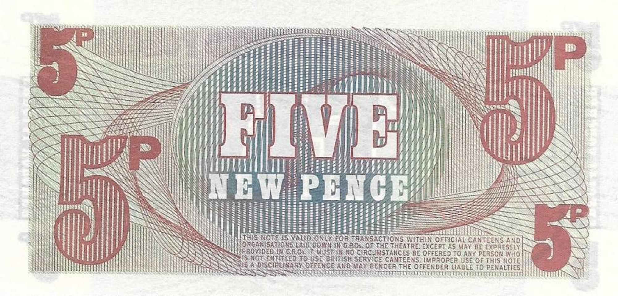 BRITISH Armed Forces MILITARY Certificate; 5 Pence PM-47; Uncirculated, 1972